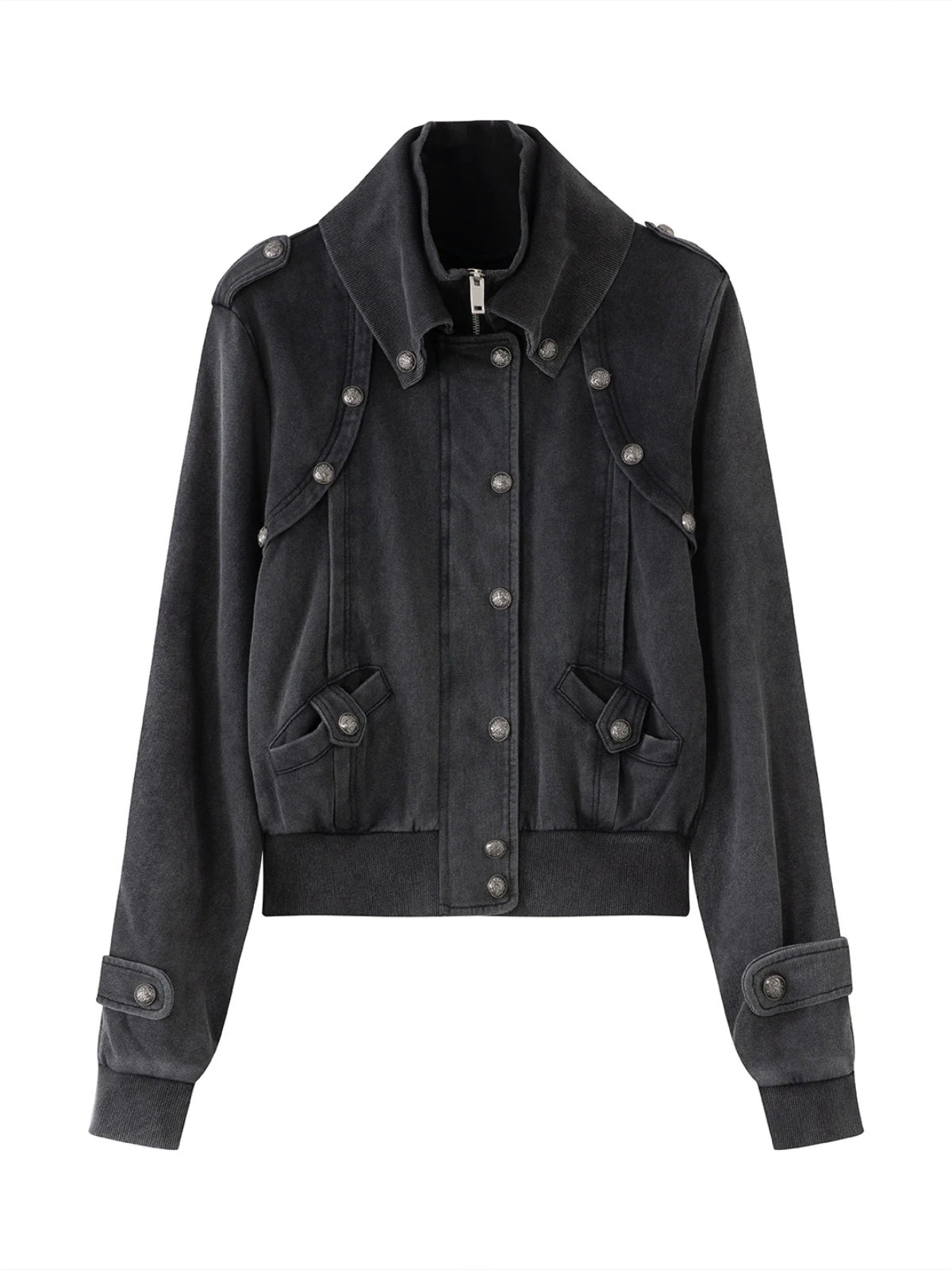 Washed Military Ribbed Crop Jacket