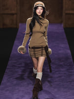 Turtleneck Fuzzy-Cuff Knit Dress