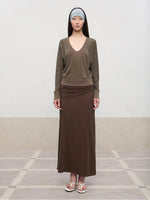 Lyocell Pleated Mid-Low Waist Midi Skirt