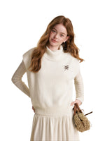 Cream & Gray Wool Knit Vest