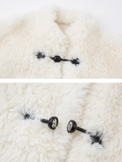 White Plush Button Coat