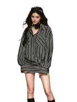 Detachable Floral Striped Shirt Dress