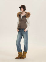 Detachable Fur Collar Waist-Fitted Down Vest