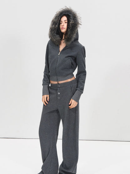 Detachable Fur Collar Hoodie &amp; Sweatpants Set