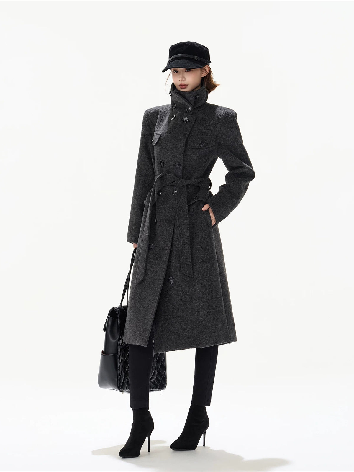 Gray Double Breasted Wool Coat