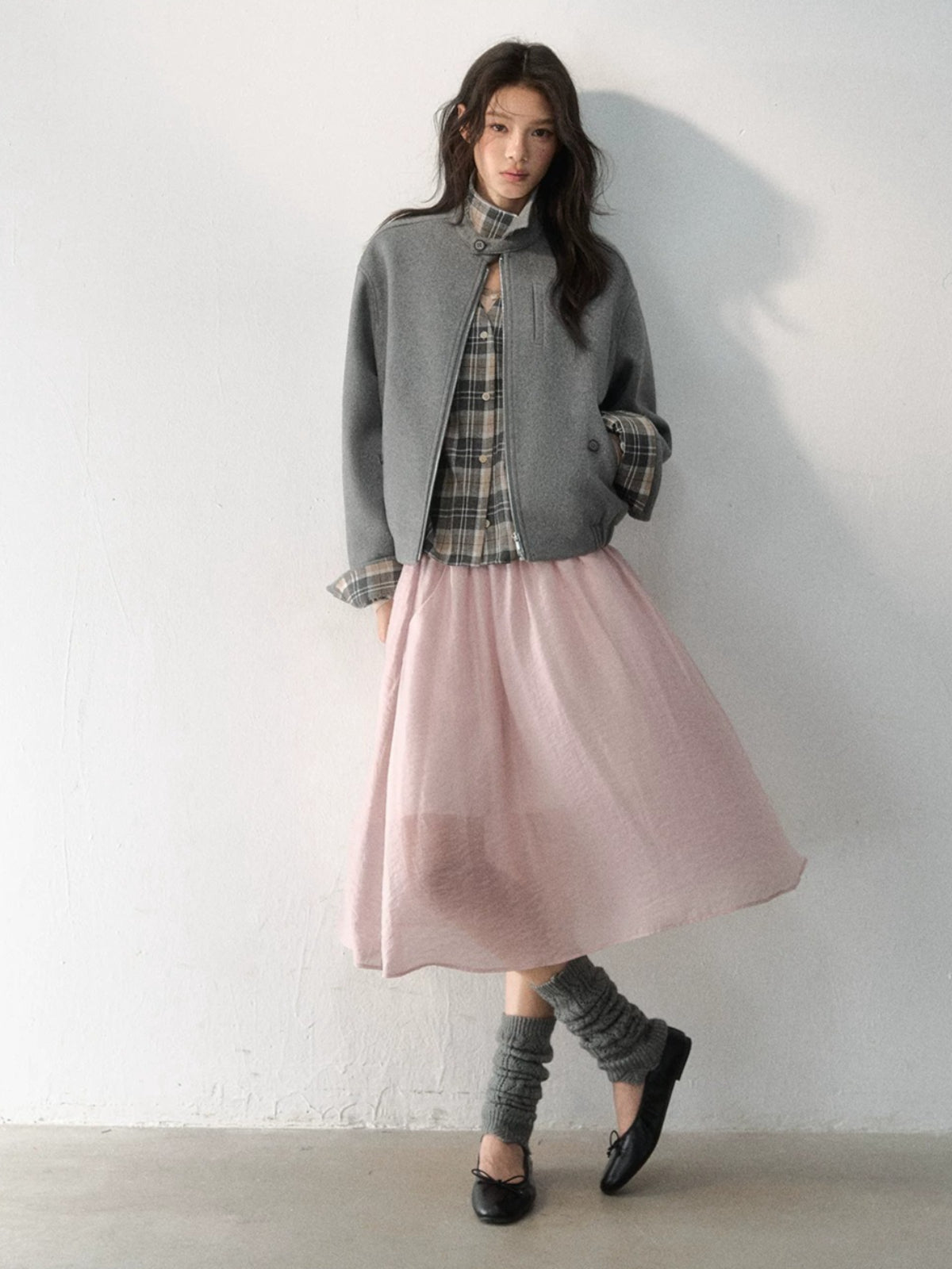 Layered Plaid Wool Blend Jacket
