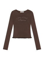 Embroidered Ruffle Trim Knit Top