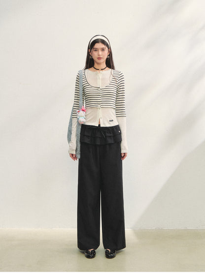 Two-piece Double-layer Ruffle Tie Straight Pants