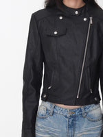 Vintage Washed Cracked Leather Fitted Moto Jacket