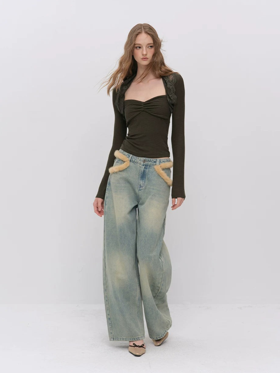 Lace Panel Square Neck Top
