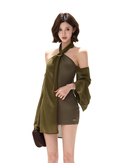 Green Halter Chiffon Dress