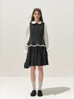Lace-Trim Vest & Pleated Skirt Set