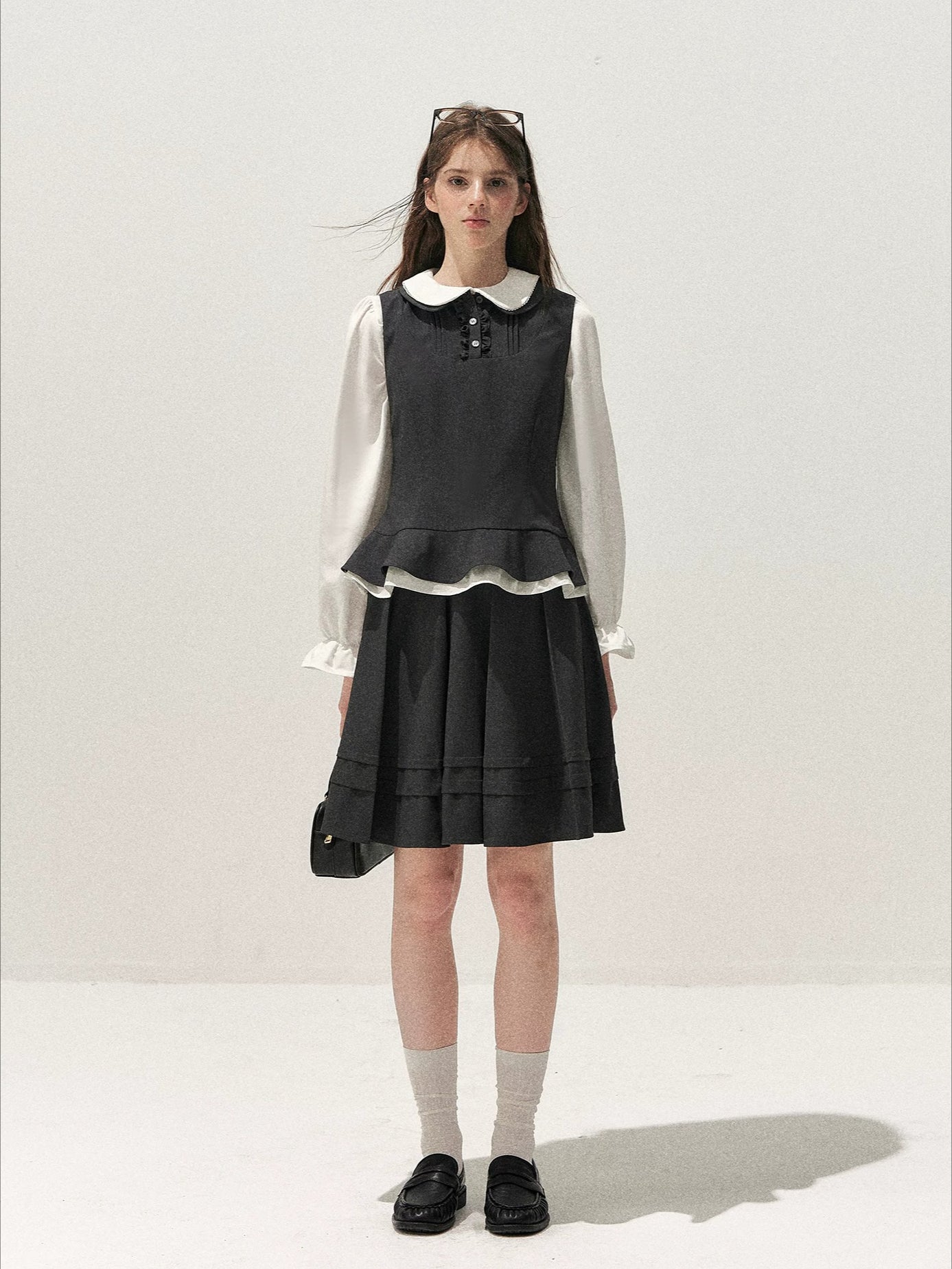 Lace-Trim Vest &amp; Pleated Skirt Set