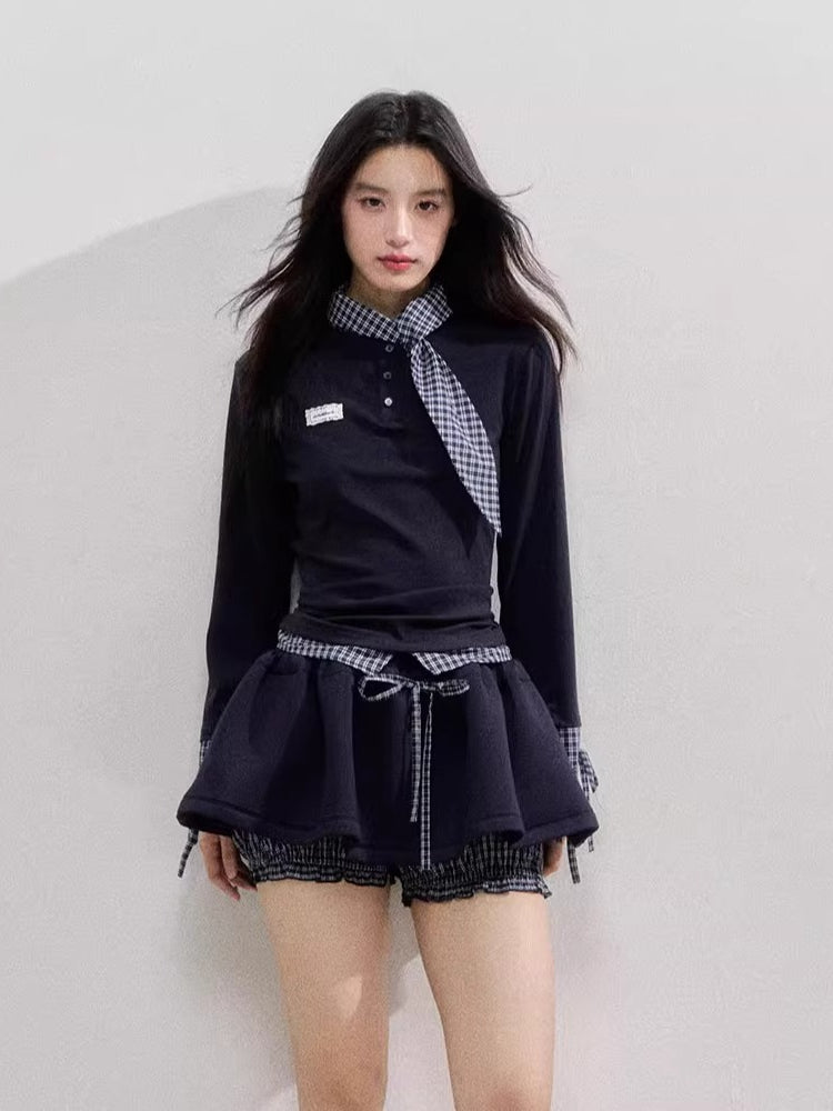 Bow-Tie Sweatshirt &amp; Puffy Skirt Set