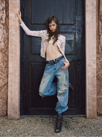 Distressed Low-Rise Wide-Leg Jeans