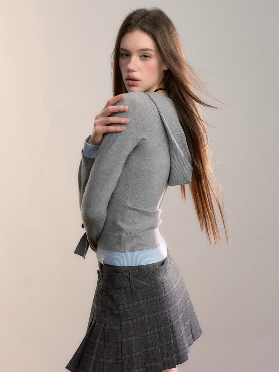 Contrast Hooded Knit Top