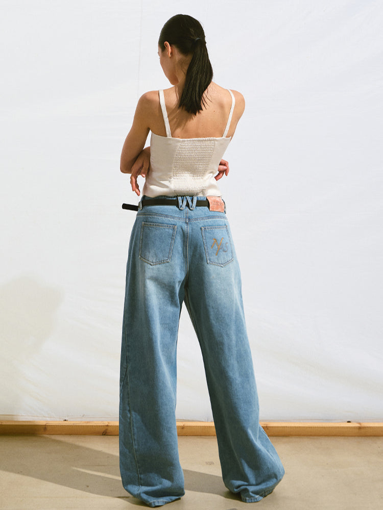 Loose Straight-Leg Denim Pants