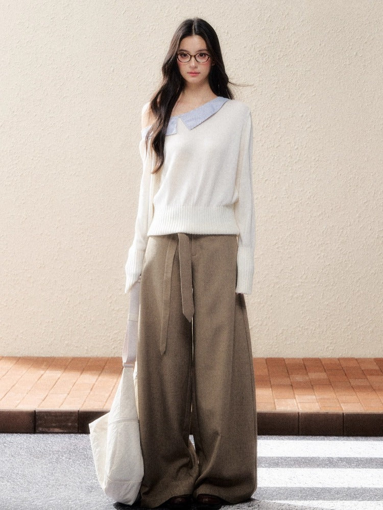 White Off-Shoulder Knit Pullover