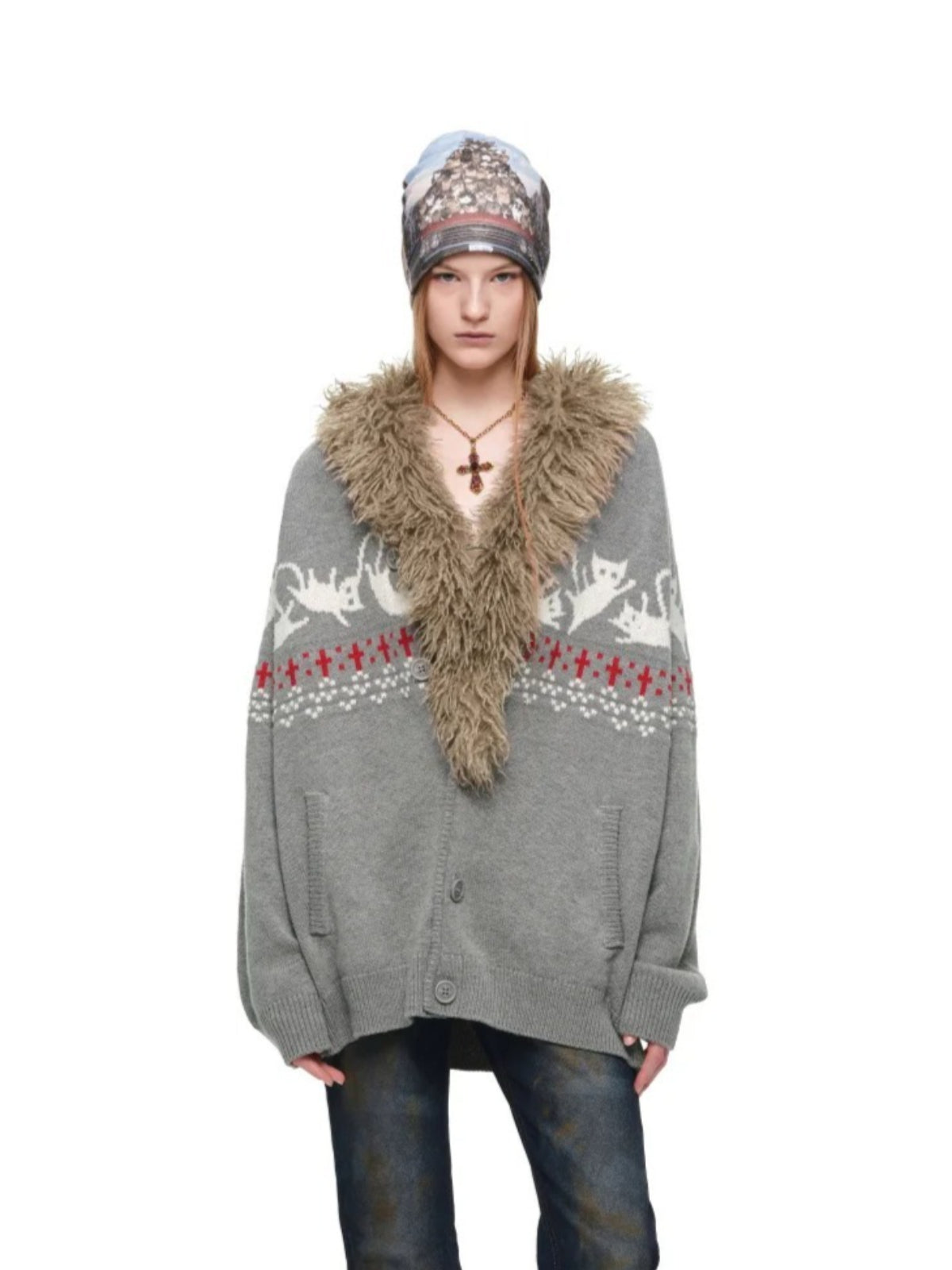 Fair Isle Cat Jacquard Cardigan