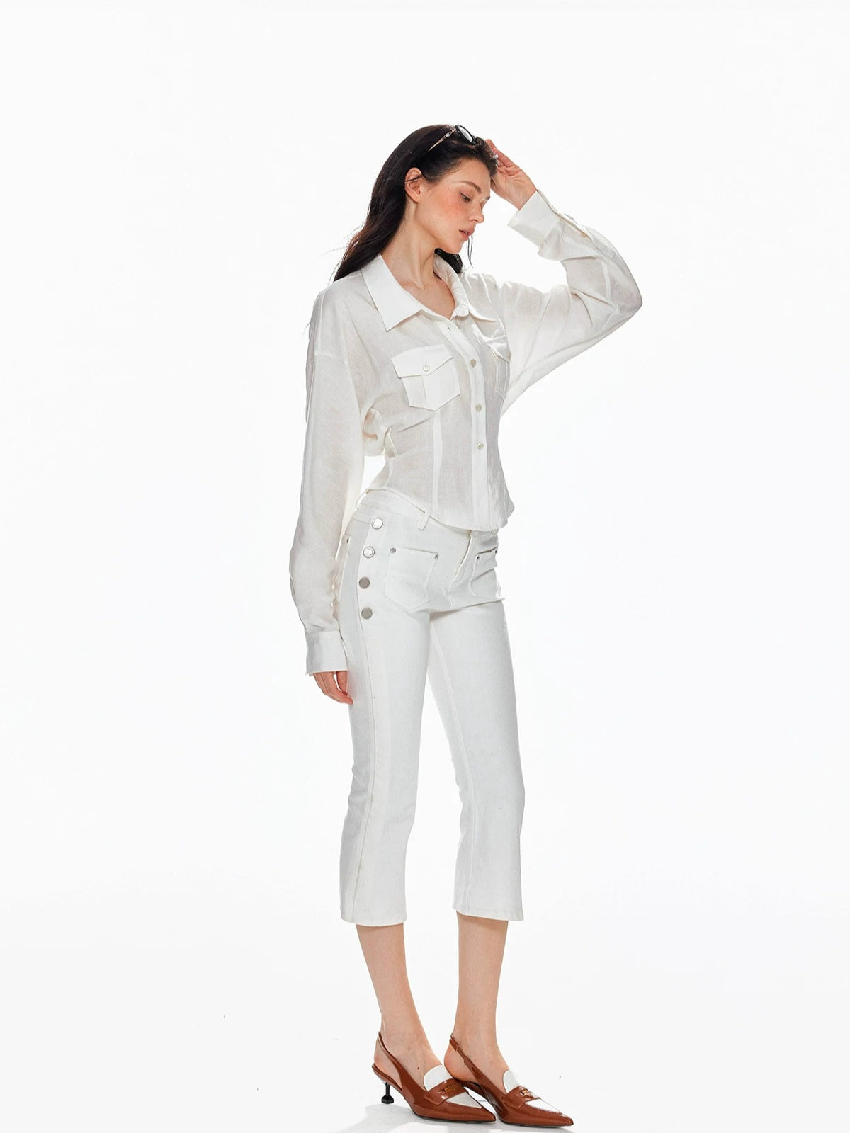 Low Waist Button Flare Pants