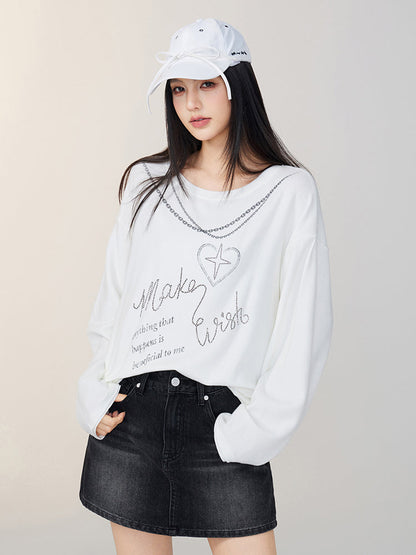Rhinestone Letter Long-Sleeve T-Shirt