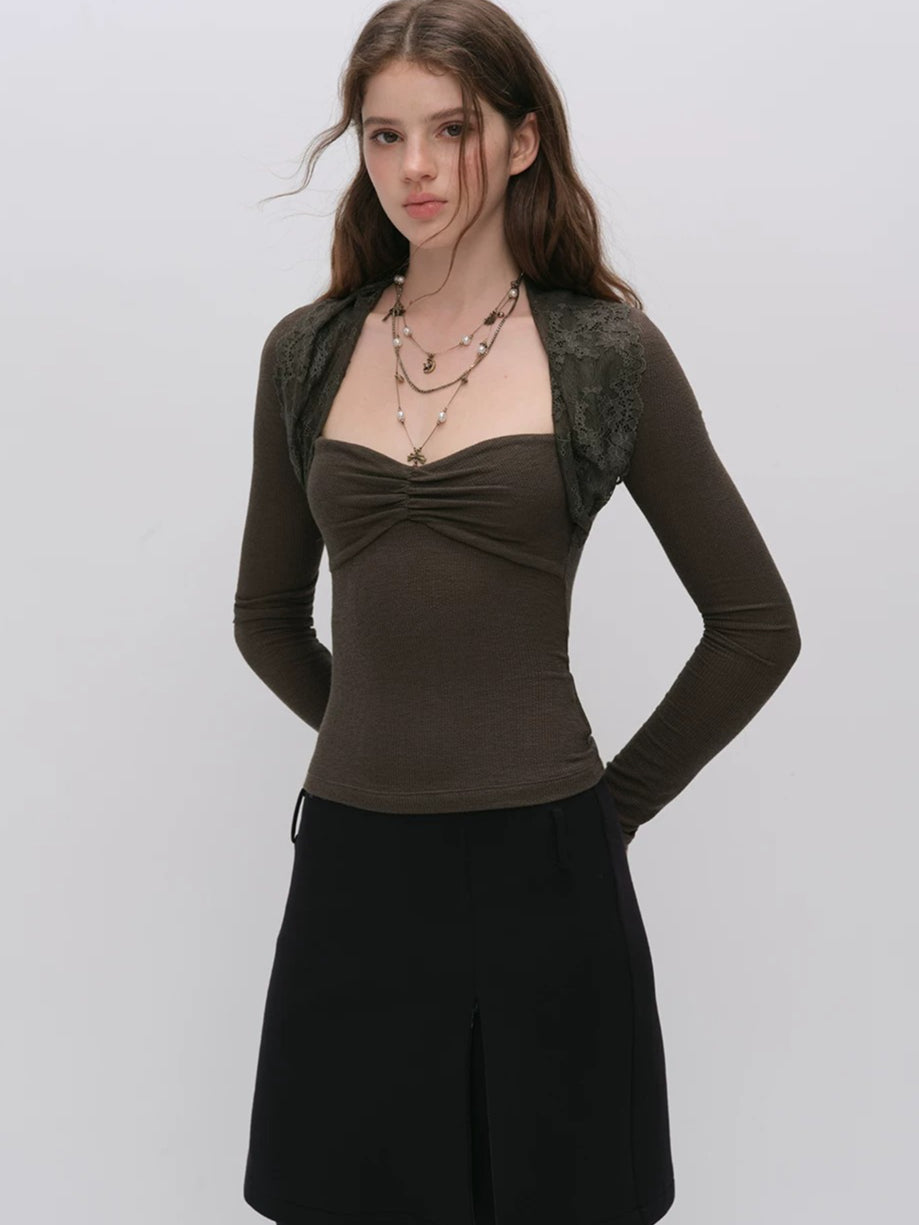 Lace Panel Square Neck Top