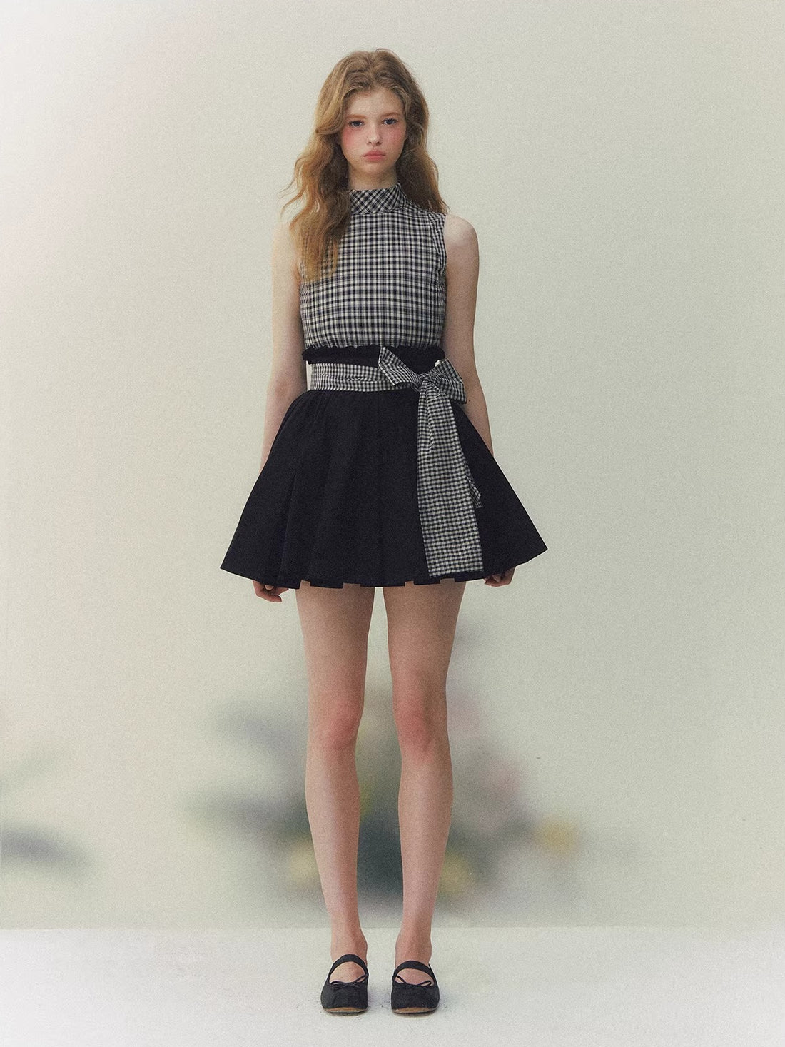 Black Plaid Bow Puff Dress