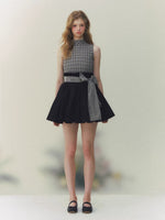 Black Plaid Bow Puff Dress