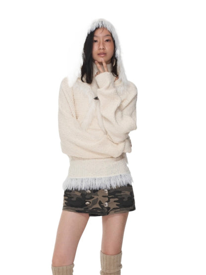 Hooded Faux Fur Knit Set