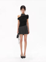 Black Halter Pleated Dress