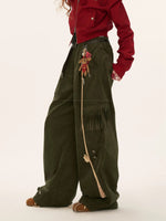 Fringed Corduroy Straight-Leg Pants