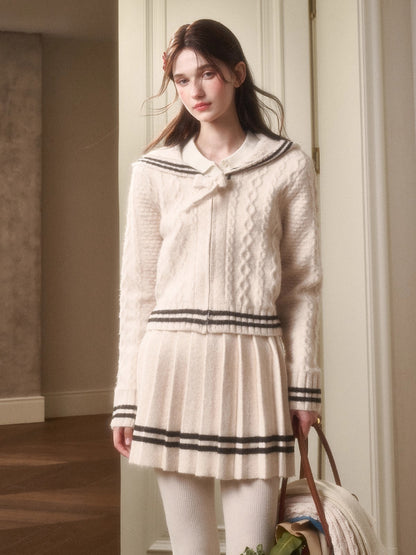White Philosophy Wool Cloud Cable-Knit Cardigan &amp; Skirt Set