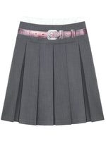 Fake Two-piece Printed Belted Pleated Skirt