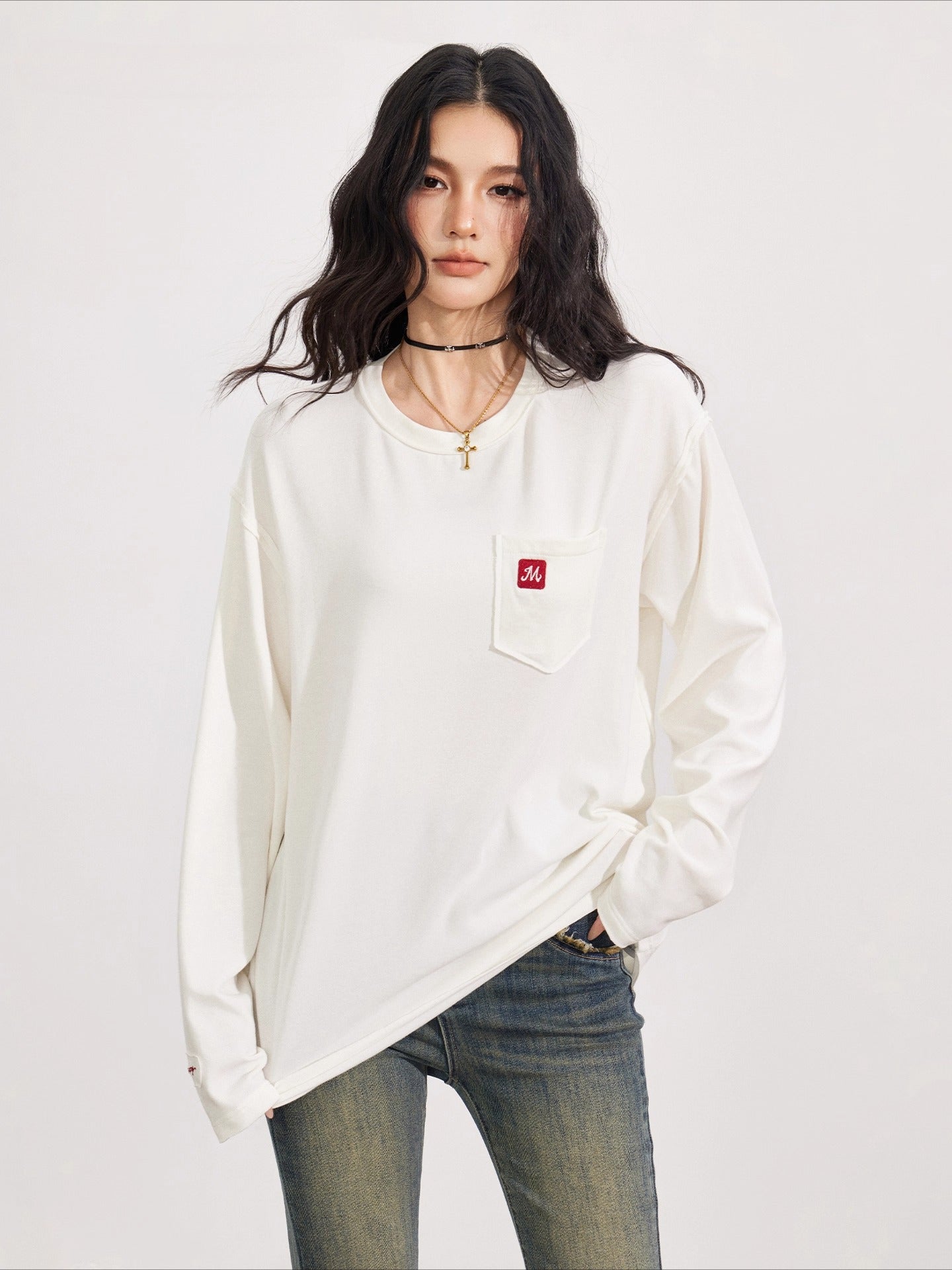Raw-Edge Logo Embroidery T-shirt