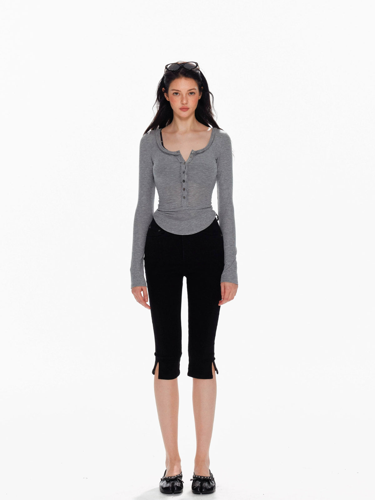 Low Waist Split Slim Fit Cropped Jeans