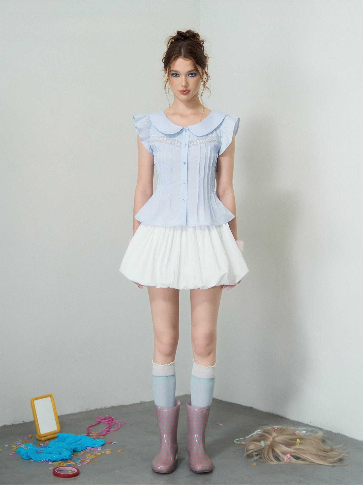 Blue Doll Collar Blouse