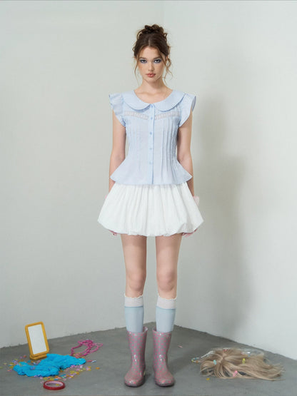 Blue Doll Collar Blouse