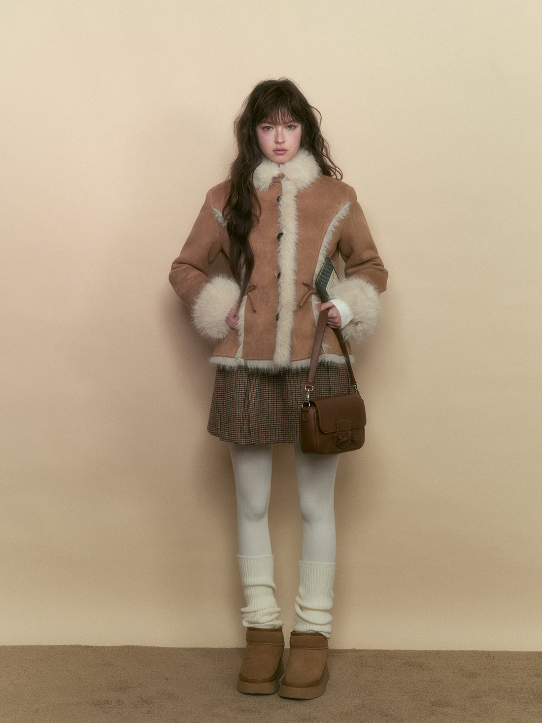 Khaki & Pink Shearling Coat