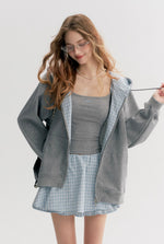 Gray Plaid Hoodie Three-Piece Set