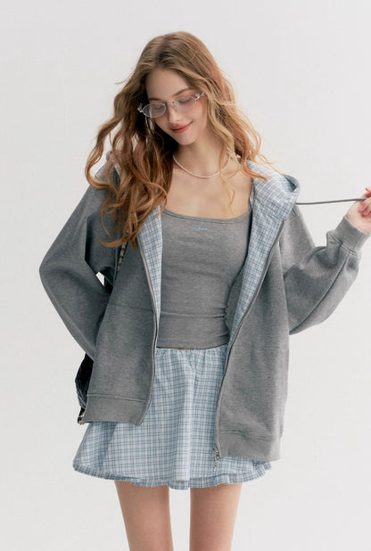 Gray Plaid Hoodie Three-Piece Set