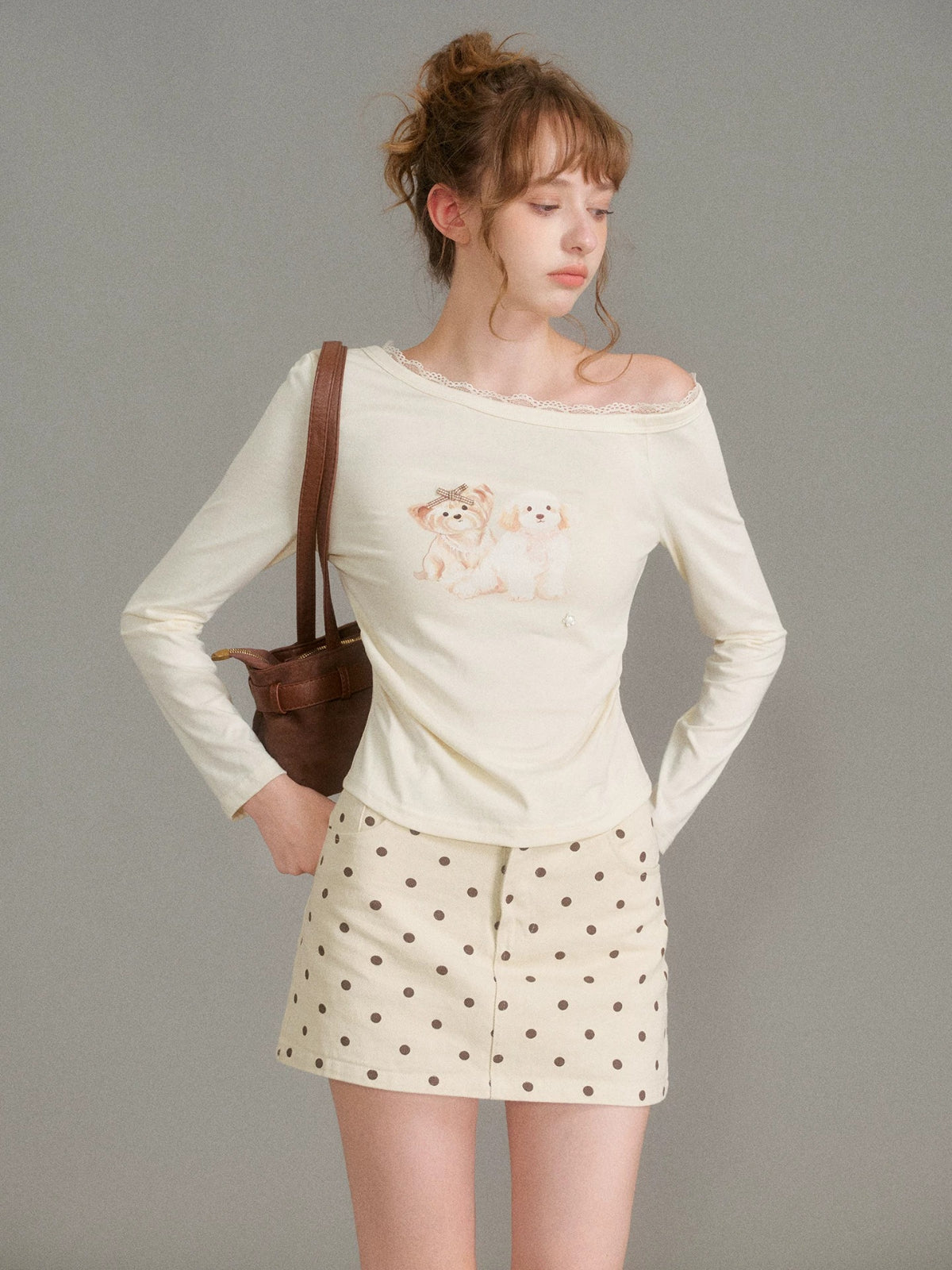 Puppy Print Lace Top