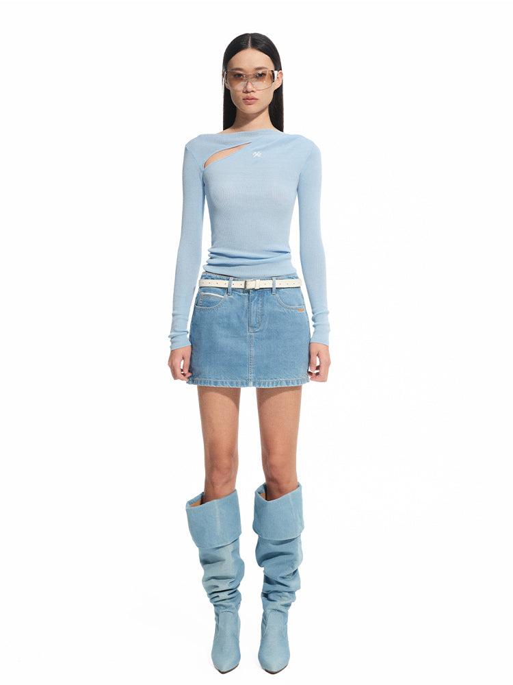Denim Mid-rise Straight Pencil Skirt