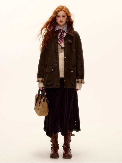 Eyelet Hem Suede Long Skirt