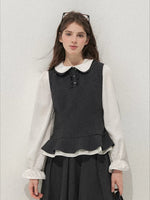 Lace-Trim Vest & Pleated Skirt Set