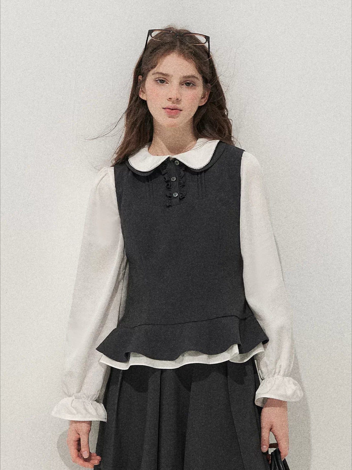 Lace-Trim Vest &amp; Pleated Skirt Set