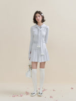 White & Blue Collared Knit Top & Skirt Set