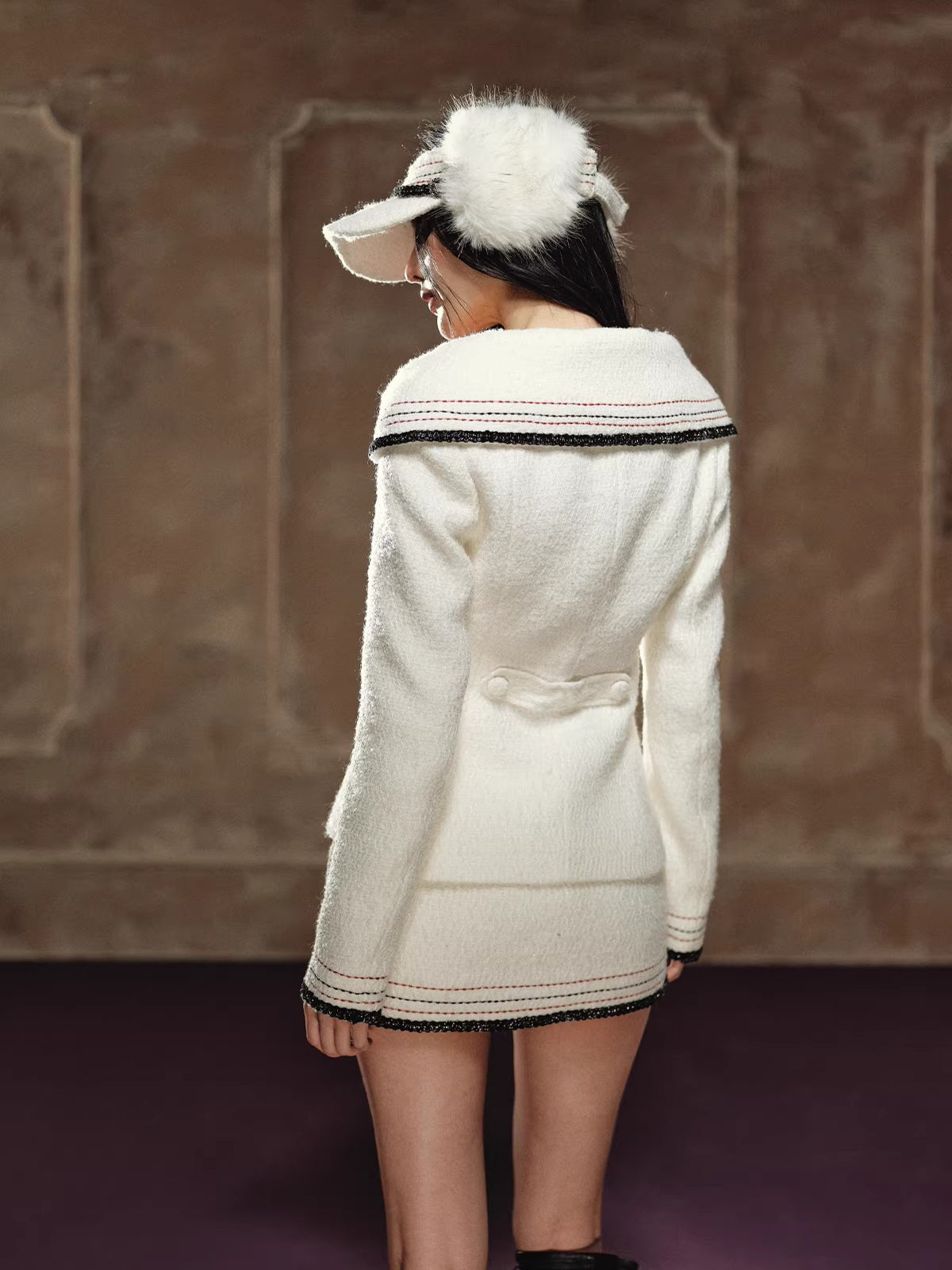 Chanel-Style Off-Shoulder Jacket &amp; Skirt Set