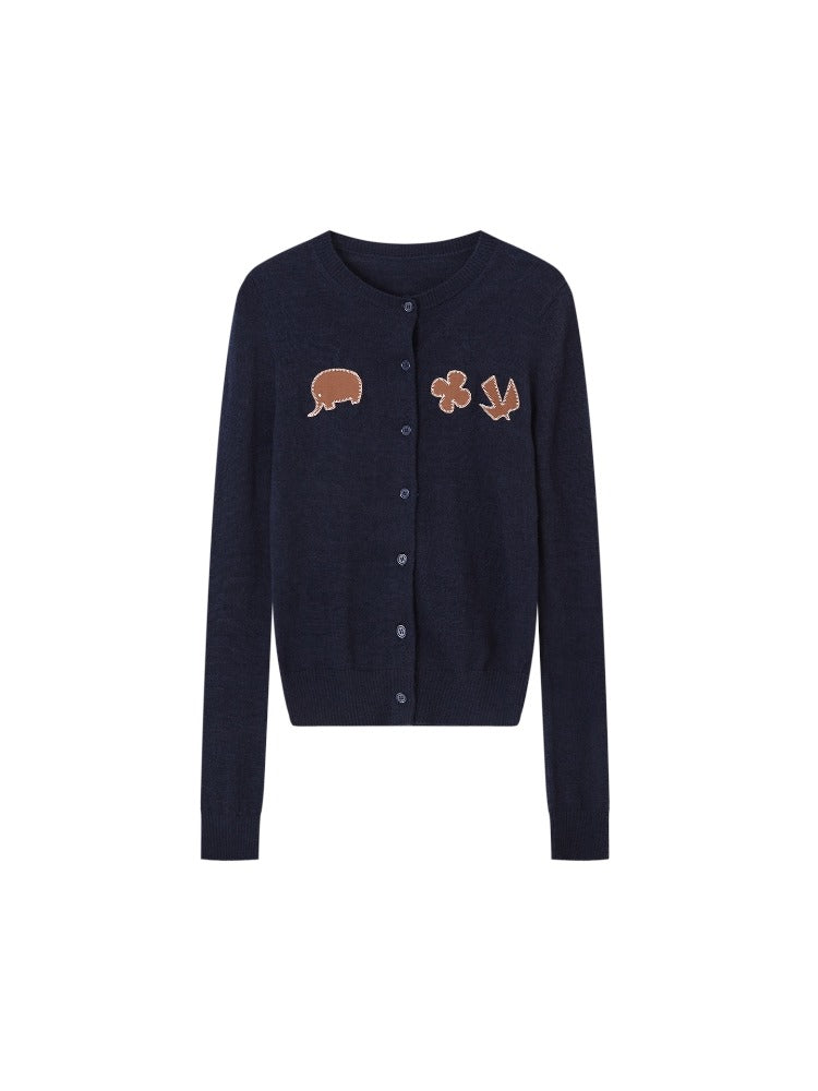 Crewneck Cartoon Patch Embroidered Cardigan