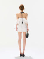 White Beaded Halter Dress