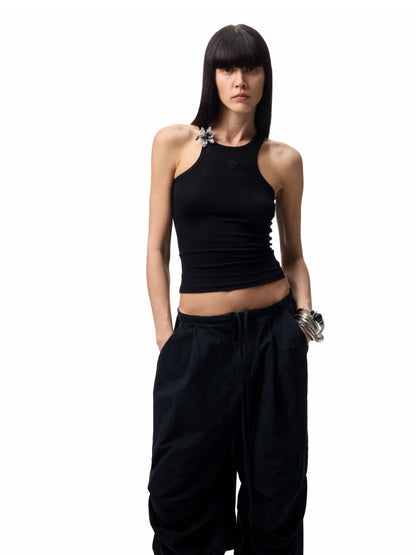 Basic Solid-Color Embroidered Slim-Fit Vest